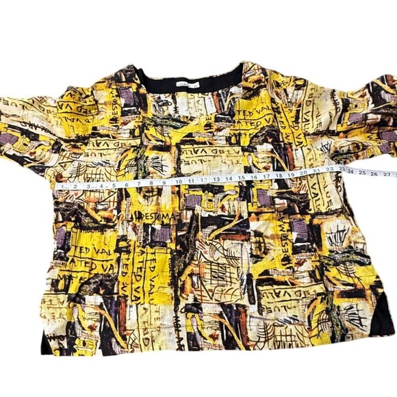 Luukaa Linen Top Abstract Print Yellow Black Art to Wear Womens Size 14 - Picture 5 of 7